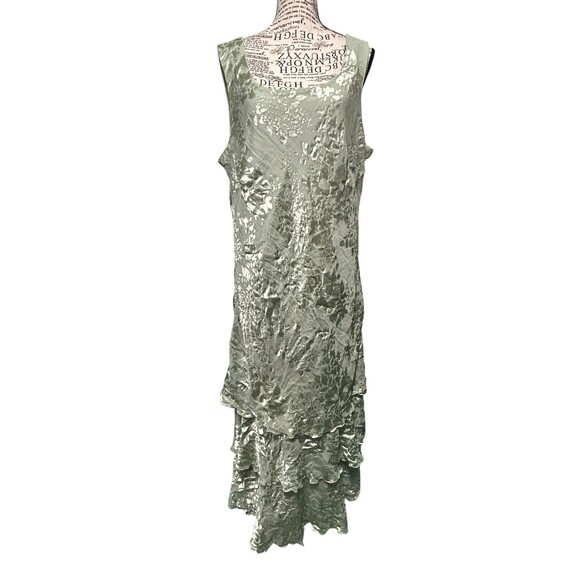 Vtg Tiered Silk Blend Gown  Flapper Lt Green Garden Fairy Whimsical Romantic 20W - Picture 1 of 9
